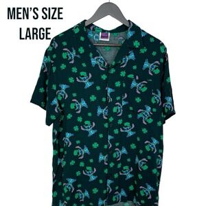 Disney Lilo & Stitch Button Down Shirt Men's L Shamrock St. Patrick's Day‎ Green